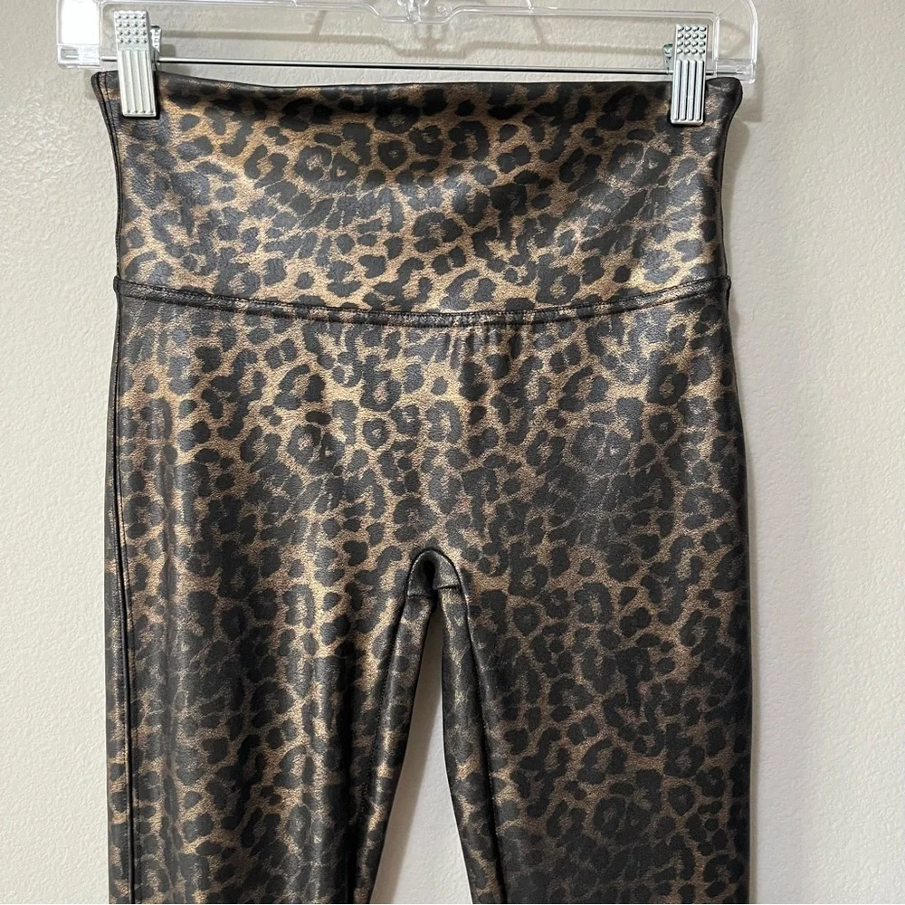 Spanx Faux Leather Leopard Leggings Leopard Shine Size Medium Animal Print - Picture 6 of 12